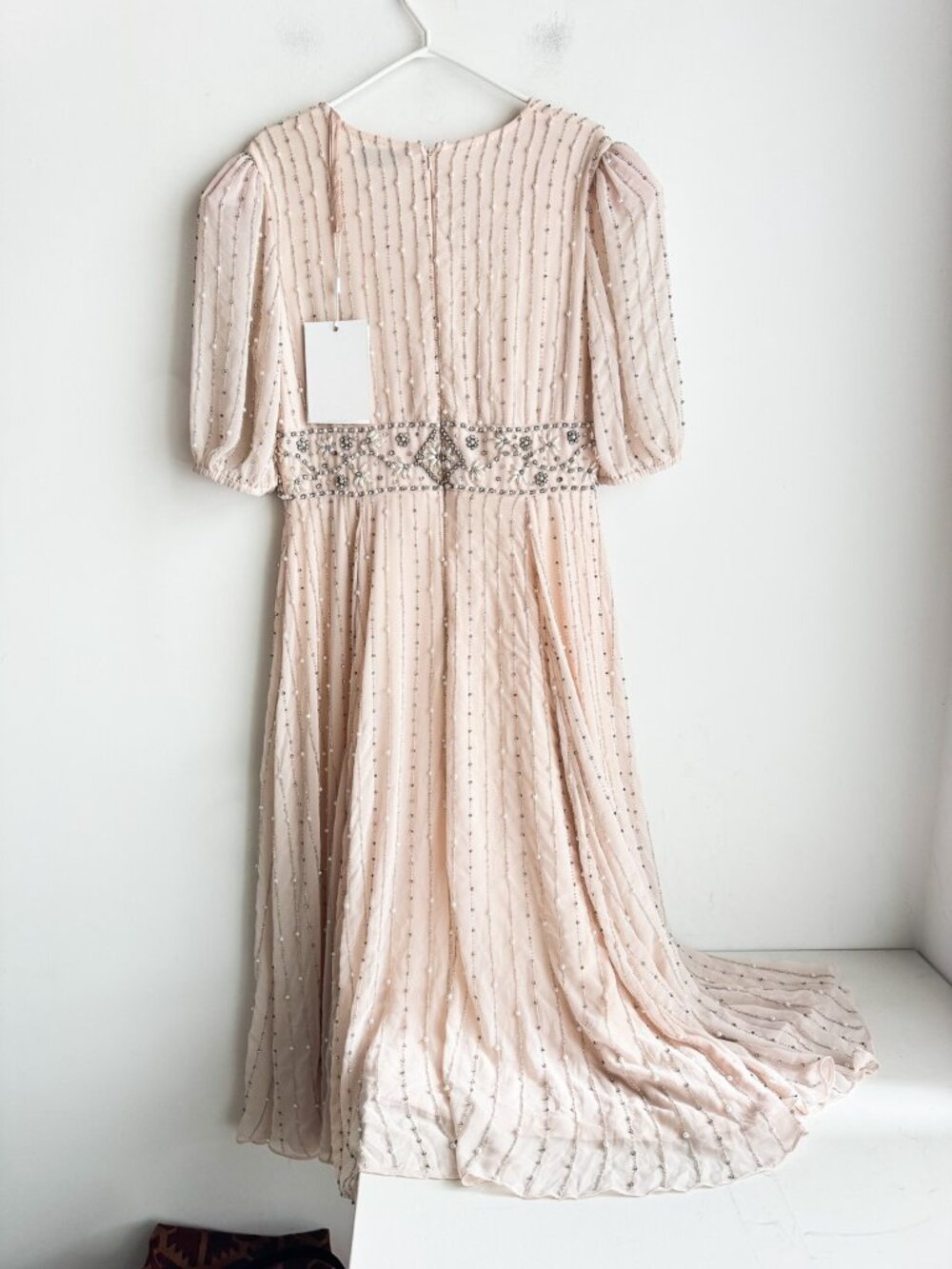 Mac Duggal Blush Ivory Pink Beaded Midi Dress Empire Waist 12 NWT - Picture 5 of 5